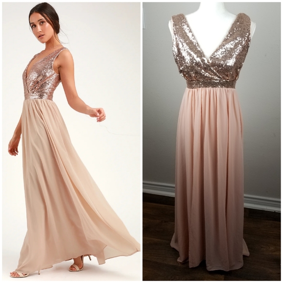 Lulus Dresses & Skirts - Lulus Side Slit Sequin Champagne Maxi Dress